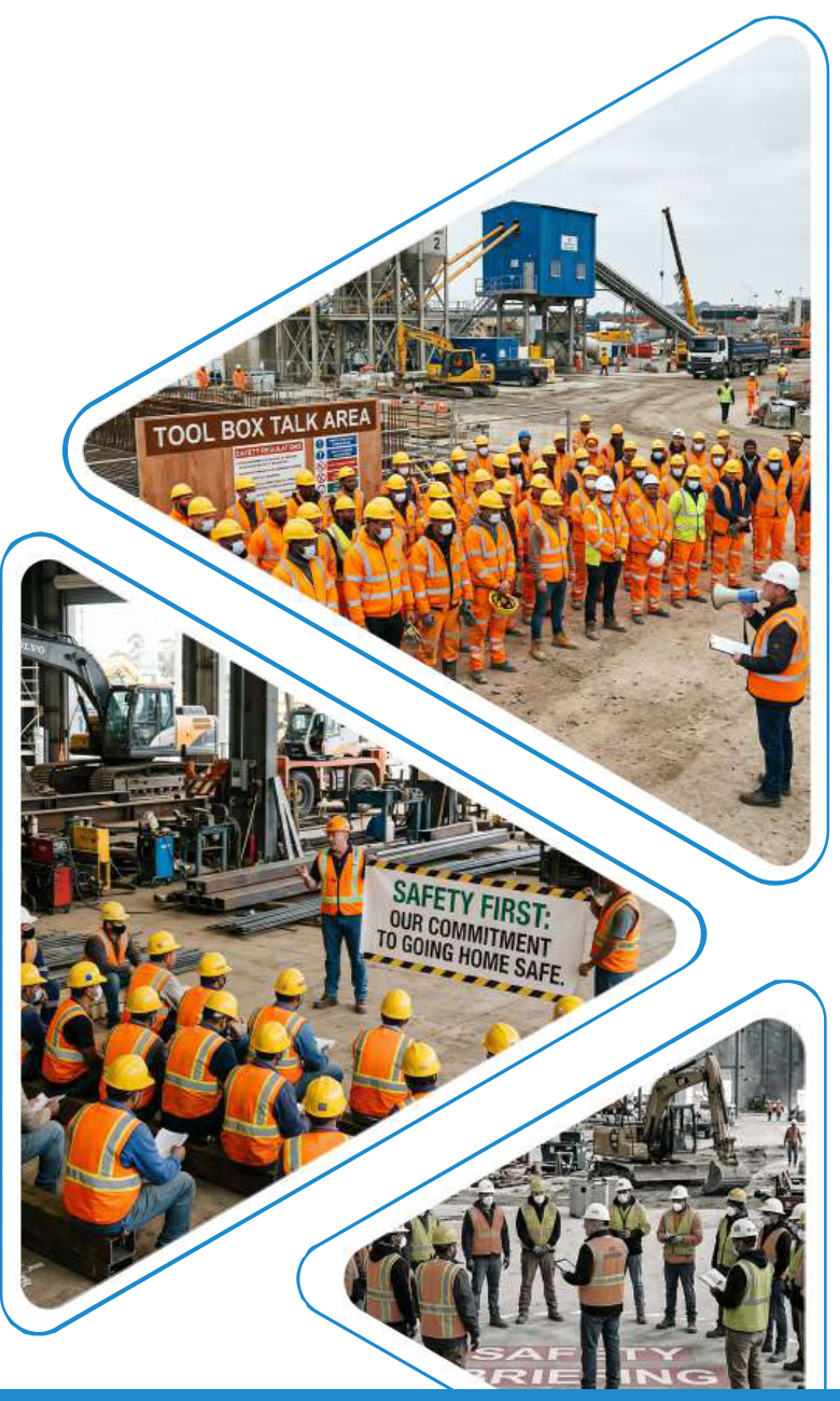 On-site safety training briefings collage